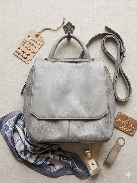 Matt & Nat Wellington Vegan Leather Satchel – Grey main image 6